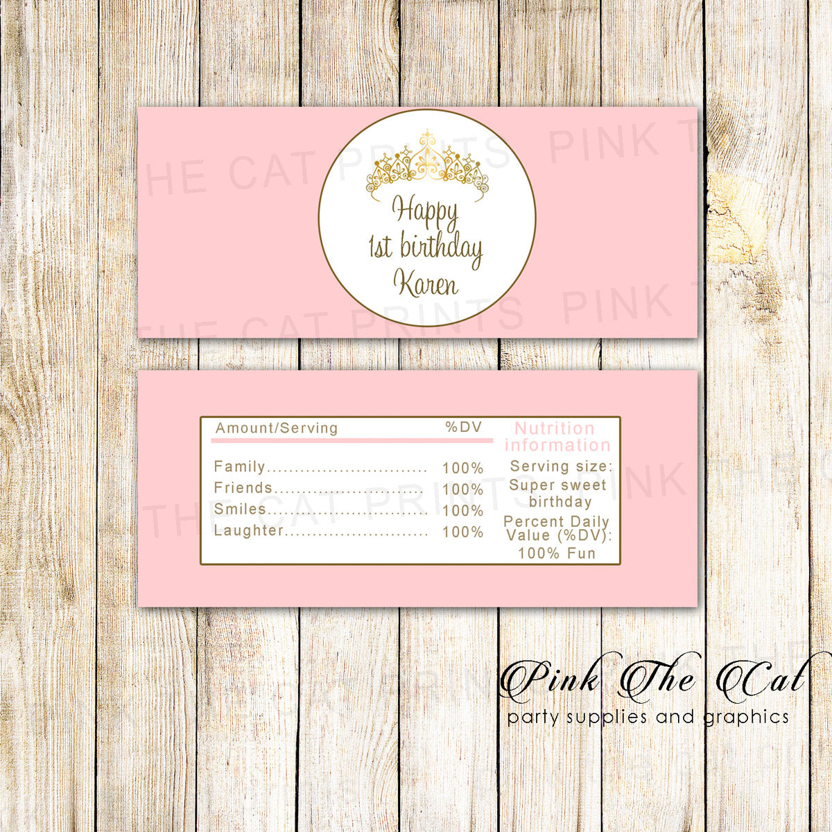 30 Candy Bar Wrappers Princess Blush Pink Birthday Baby Shower