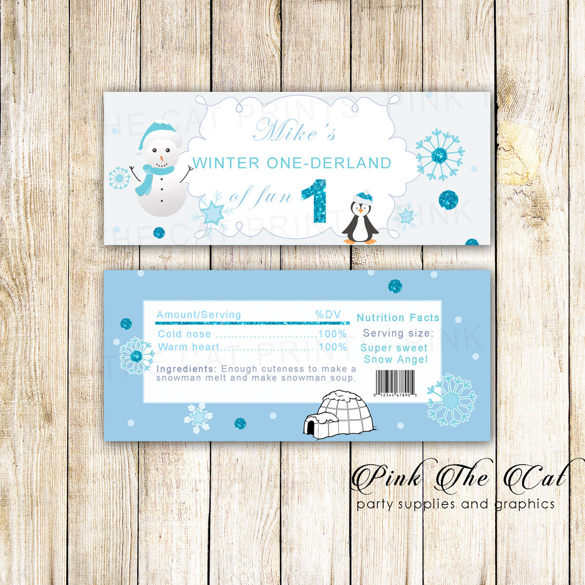 30 Candy Bar Wrappers Winter Onederland Glitter Blue Birthday