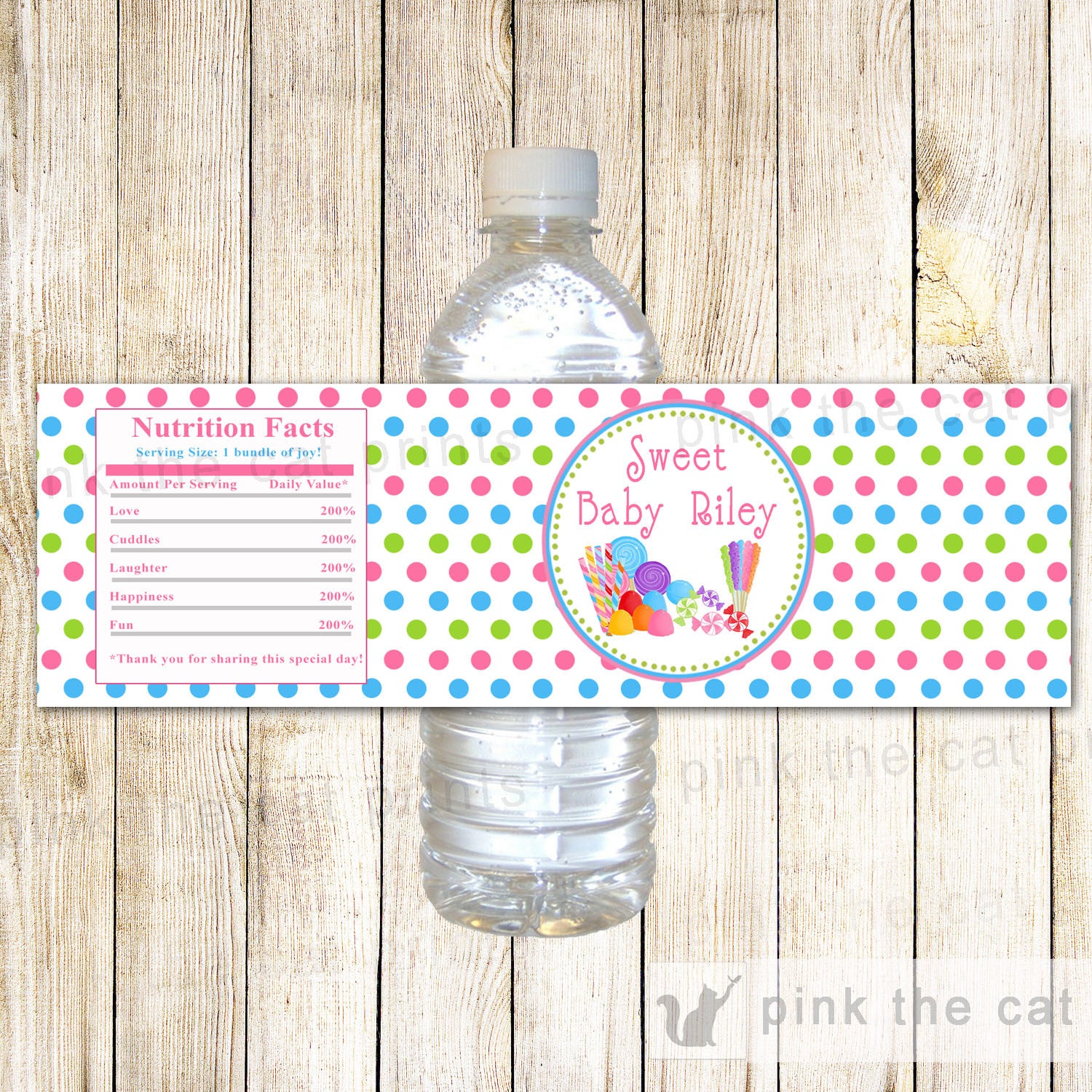 Sweets Candy Bottle Label Birthday Baby Girl Shower