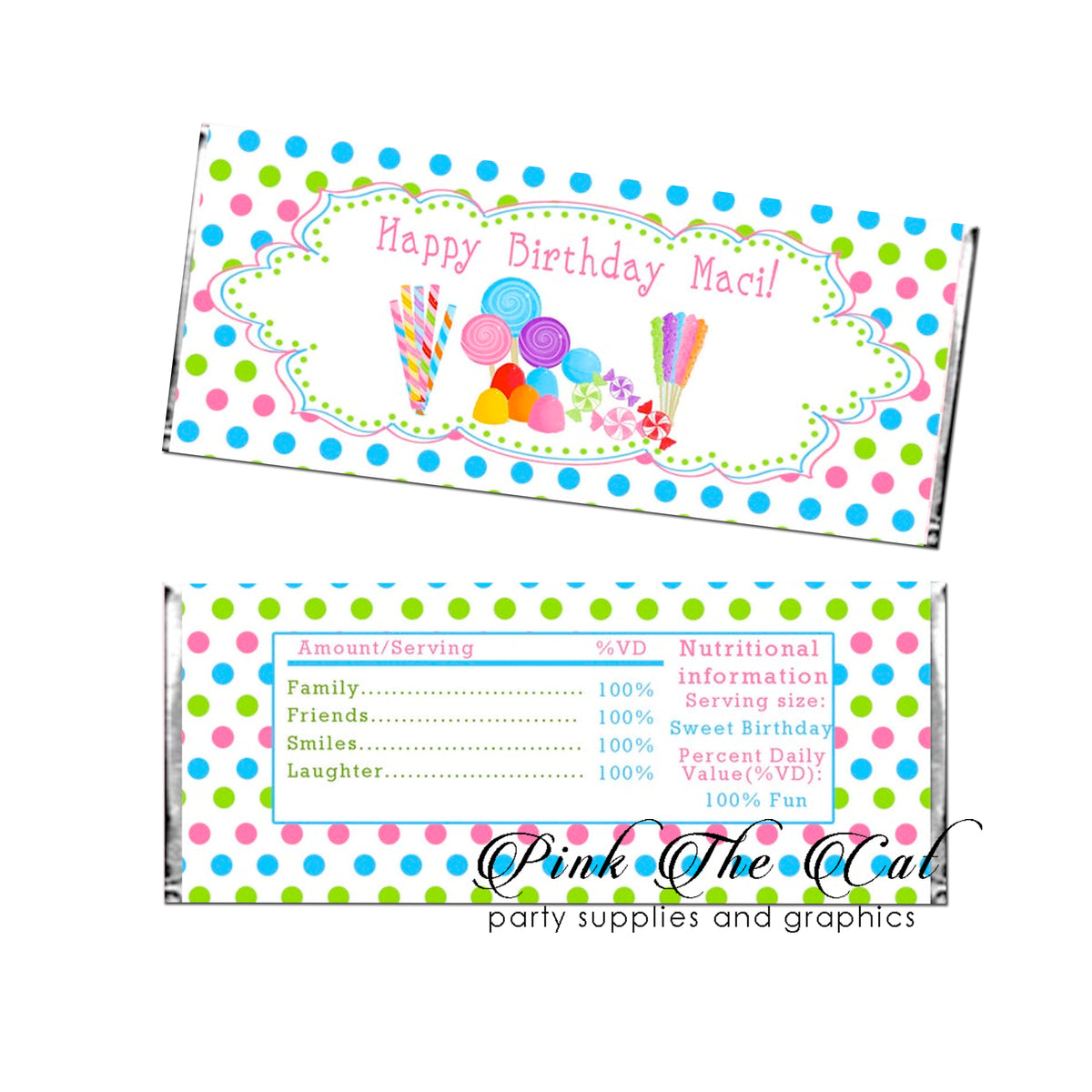 Candy Bar Wrapper Sweet Shop Label – Pink the Cat