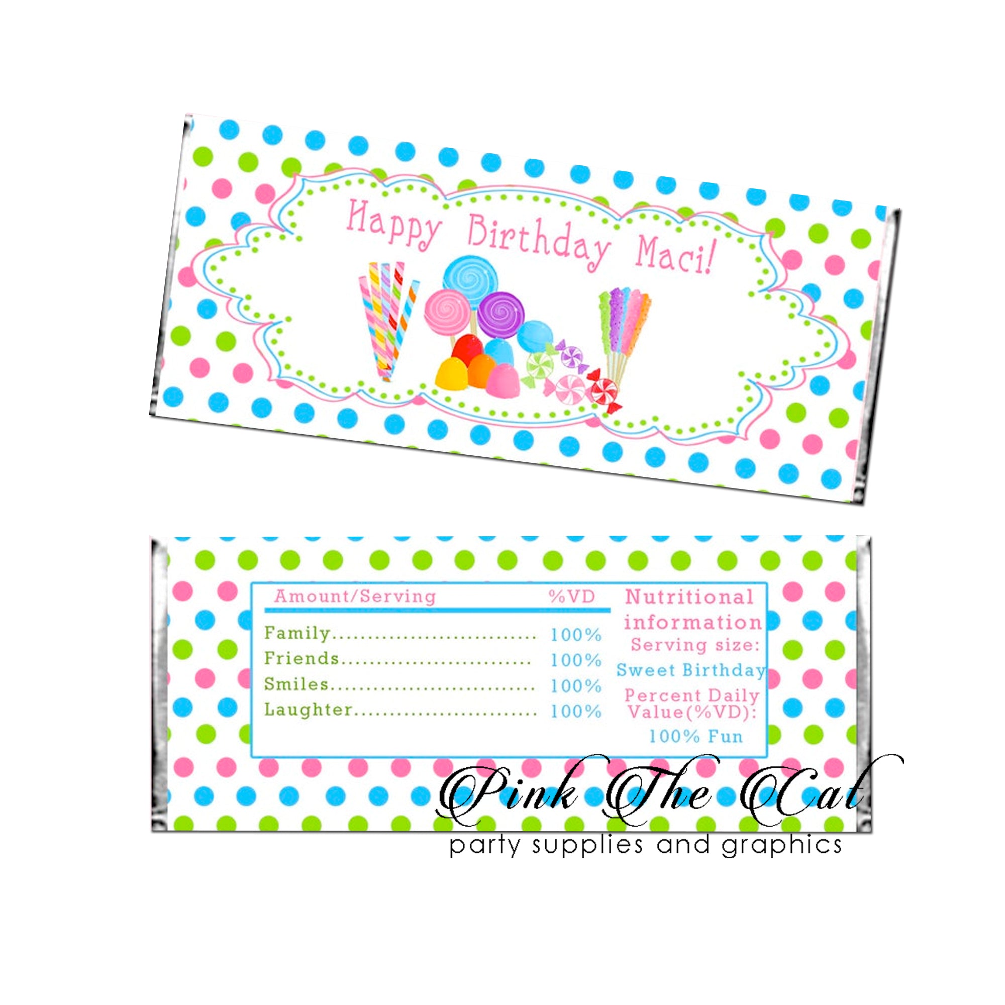 30 Candy bar wrappers sweetshop candyland birthday party favors