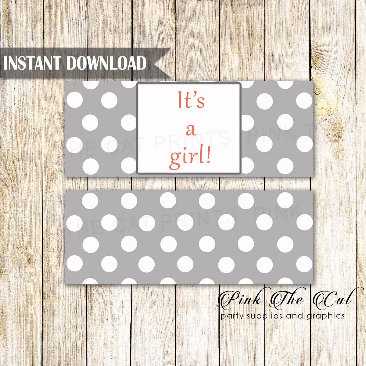Girl Baby Shower Candy Bar Wrapper Coral Silver Printable