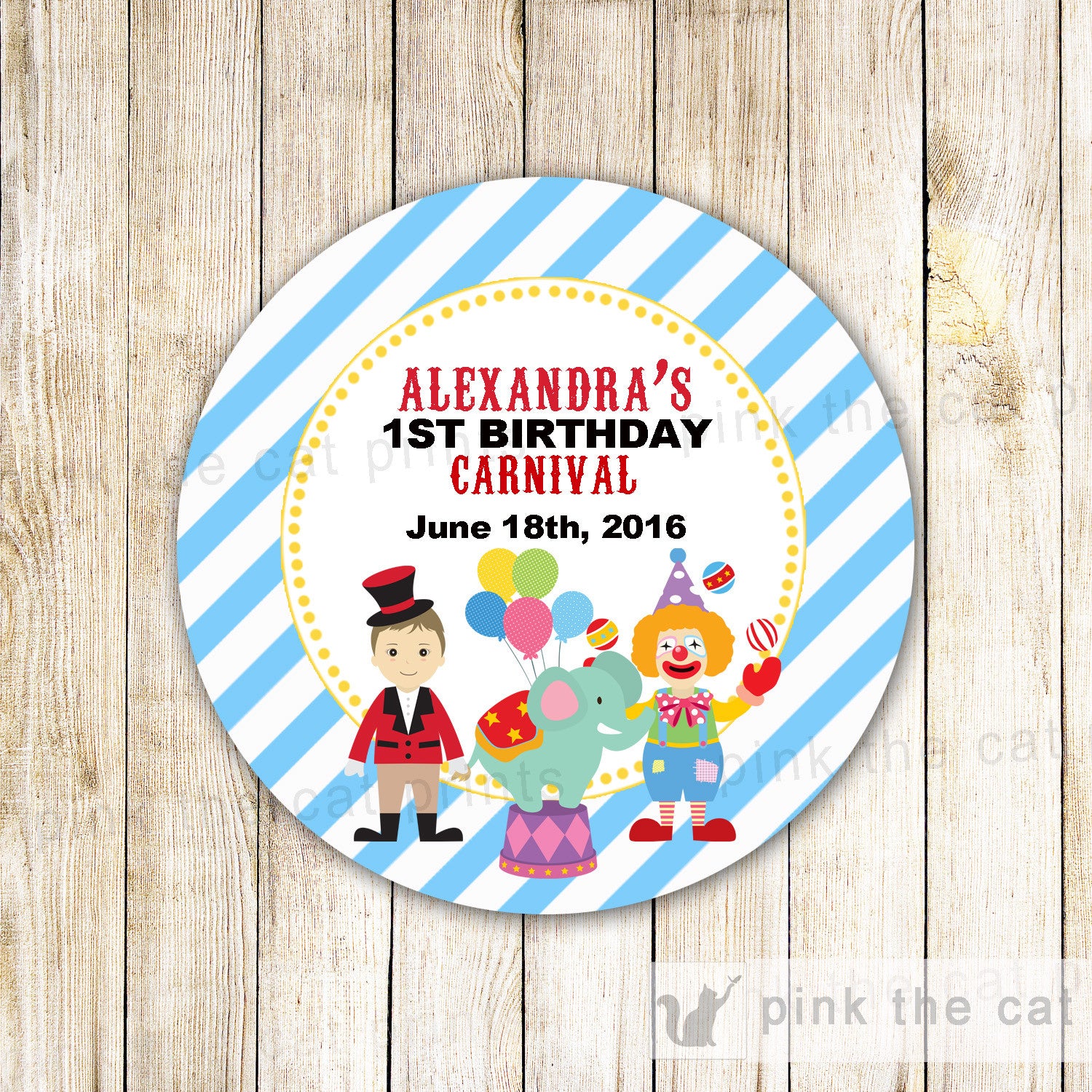Circus Carnival Favor Label Sticker Gift Tag Baby Shower Kids Birthday
