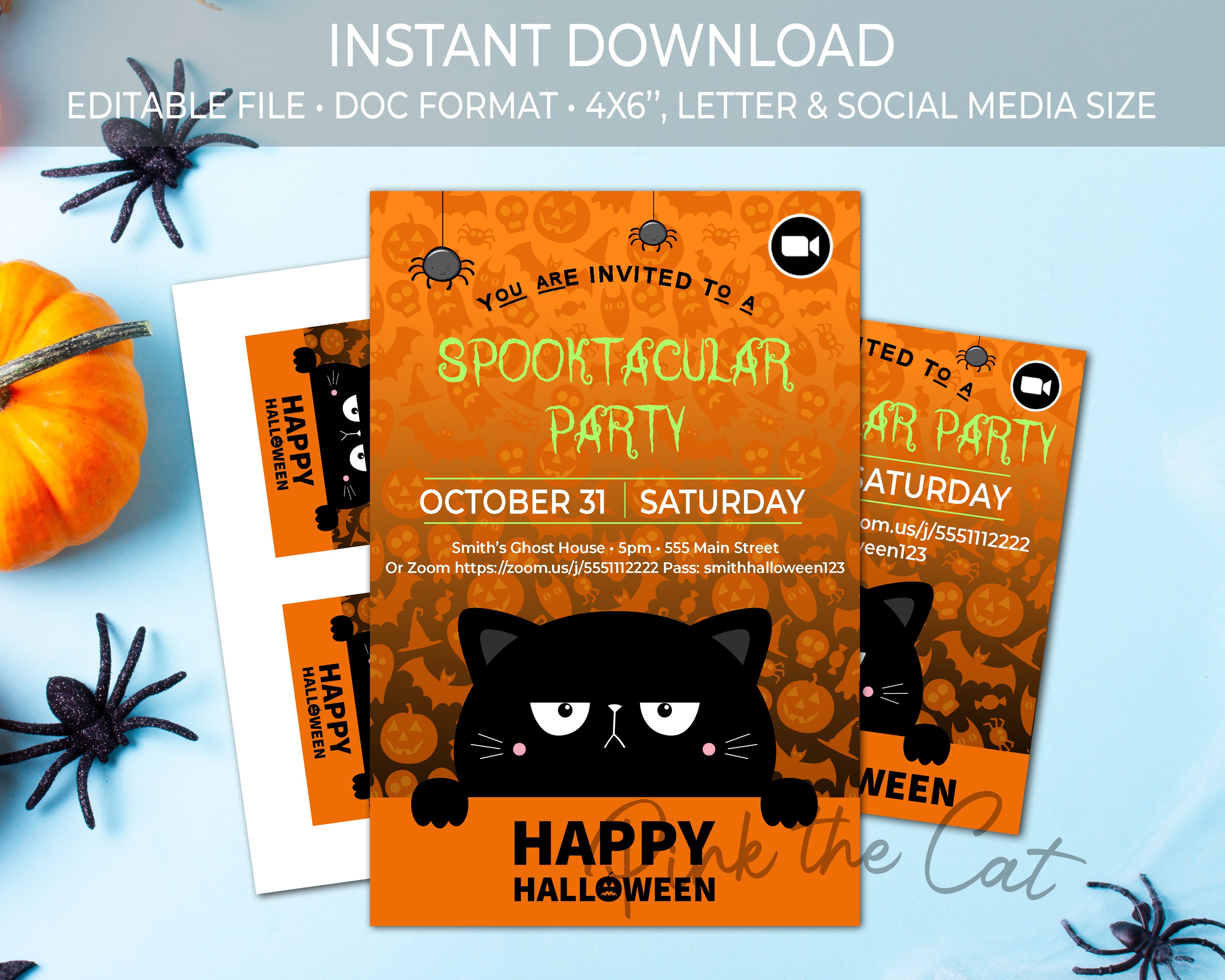 Halloween invitation black cat printable