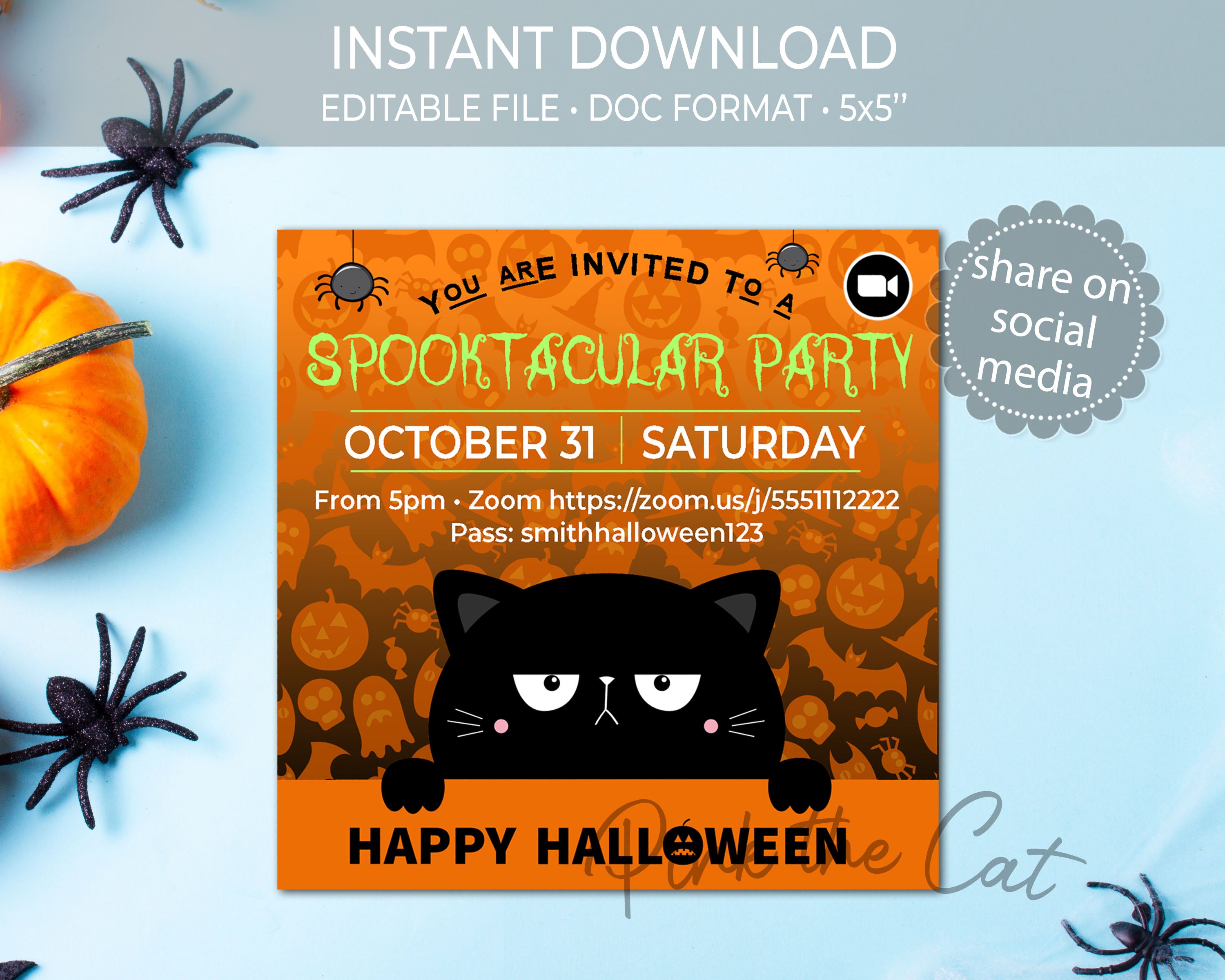 Halloween invitation black cat printable