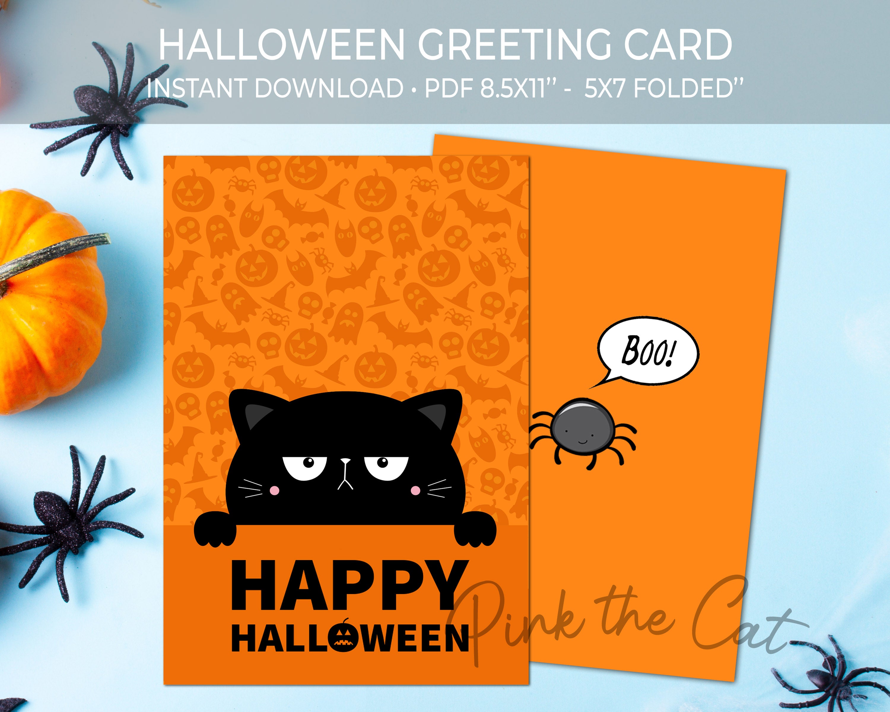 Halloween greeting card black cat printable