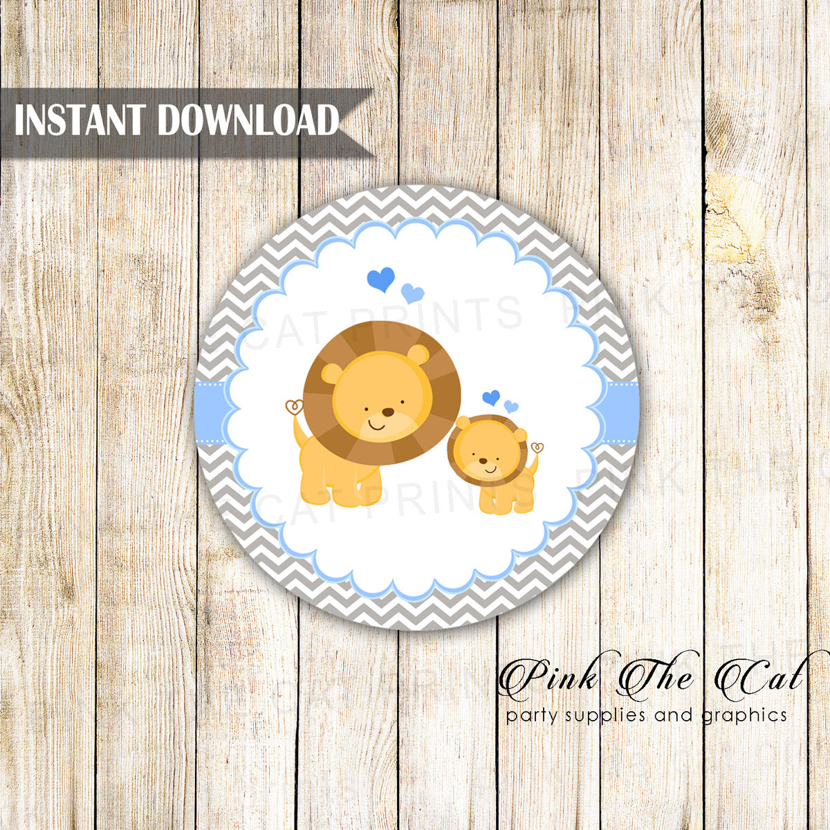 Lion Cub Baby Boy Shower Centerpiece Blue Silver Printable