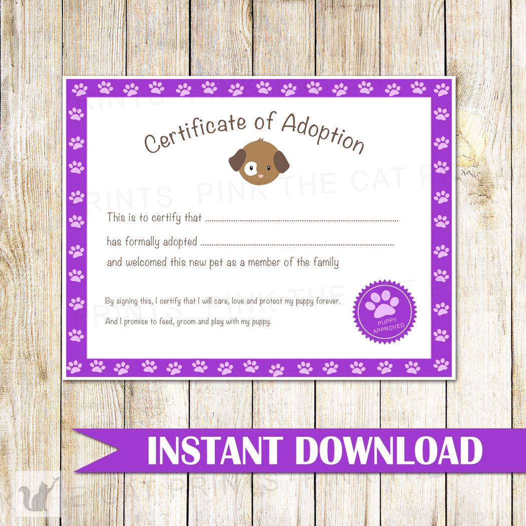 puppy certificate of adoption