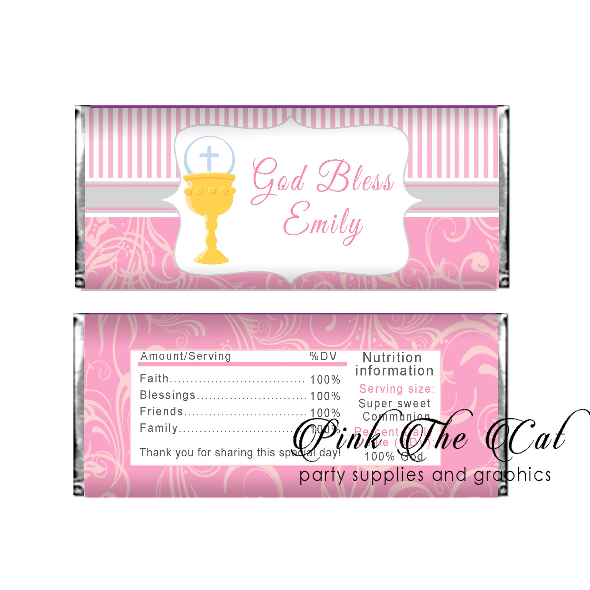 Chalice girl first holy communion candy bar pink gold (set of 30)