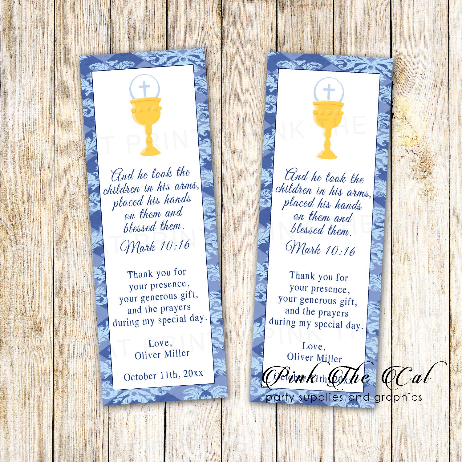 Bookmarks boy first holy communion blue printable