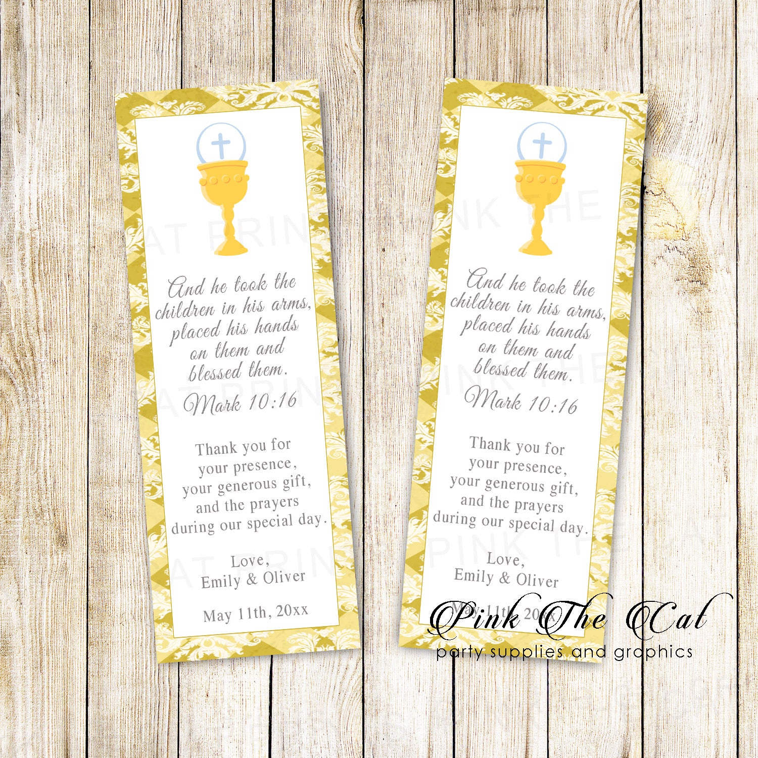 50 Unisex bookmarks siblings twins communion gold personalized