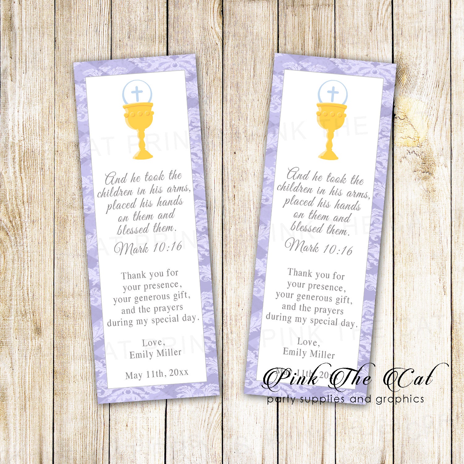 50 Bookmarks girl first communion favors lavender personalized