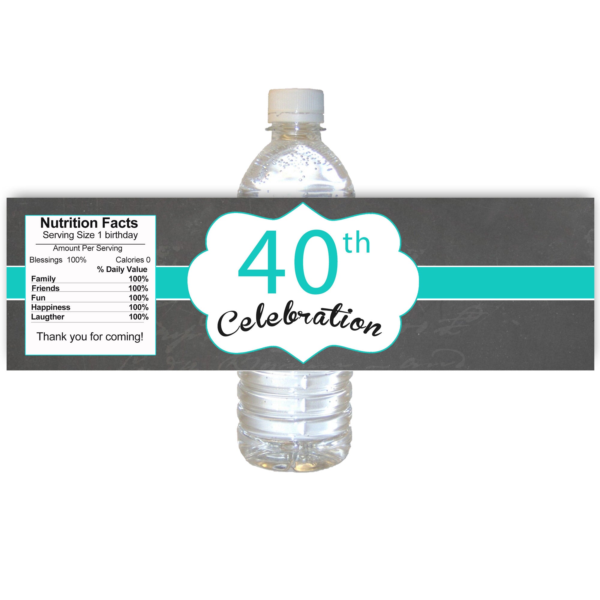 30 Set 40th birthday bottle labels teal black unisex