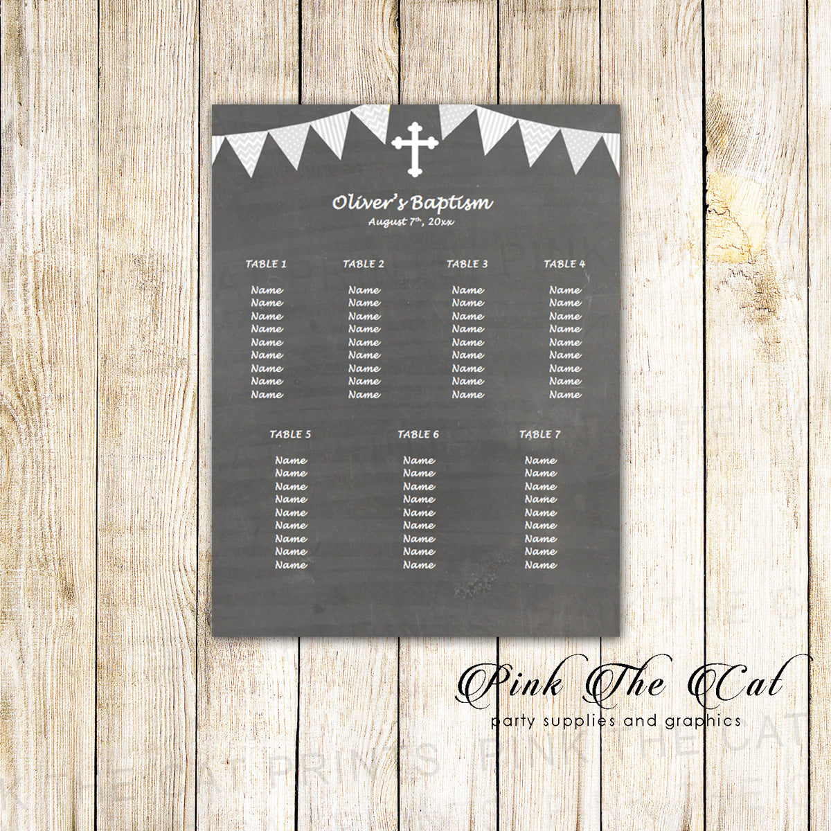 Seating Chart Boy Christening Baptism Communion Chalkboard