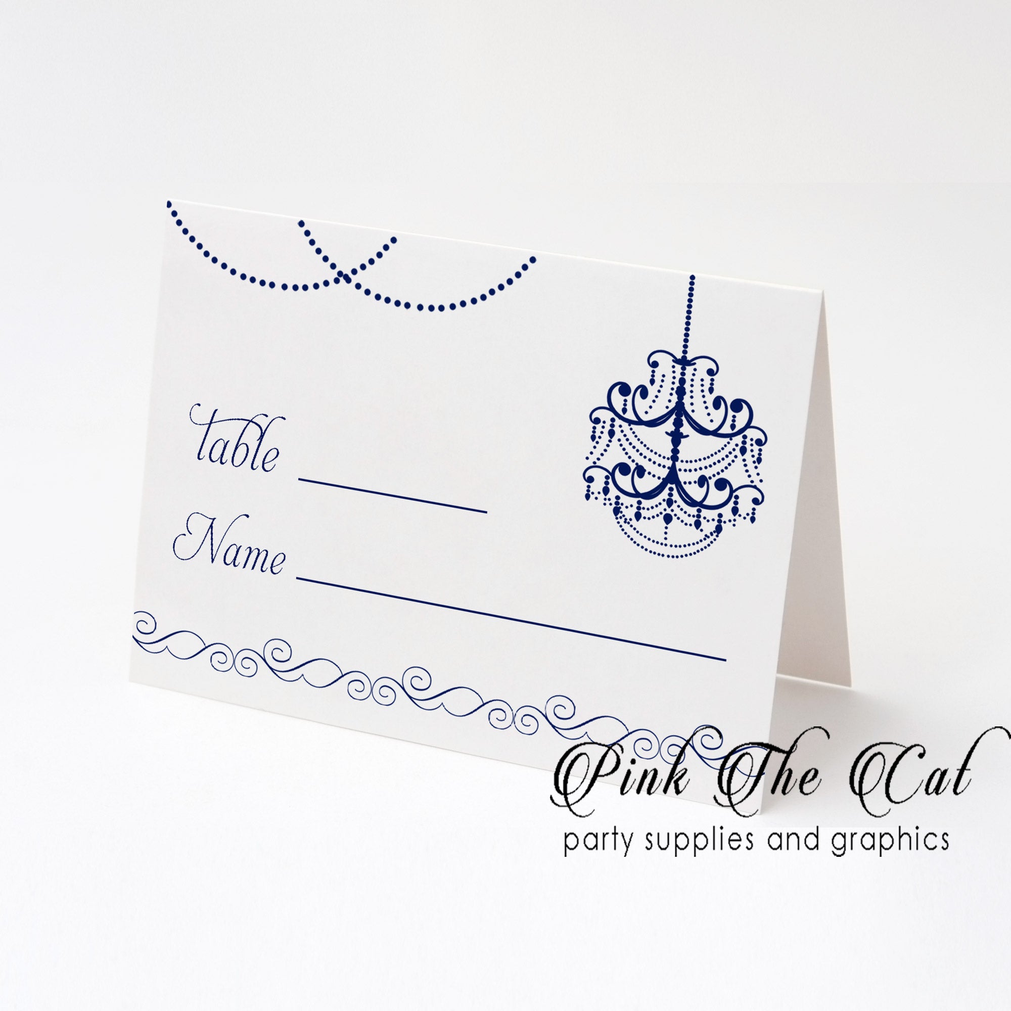 Chandelier seating card navy blue wedding birthday instant download