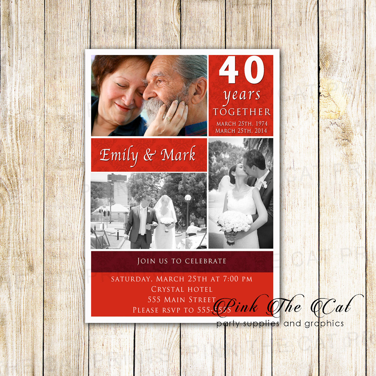 Ruby Red 40th Wedding Anniversary Invitation Photo Card