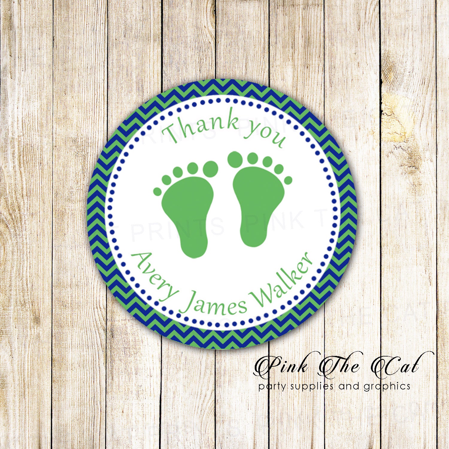 Footprints Baby Shower Gift Favor Label Unisex Green Blue Printable