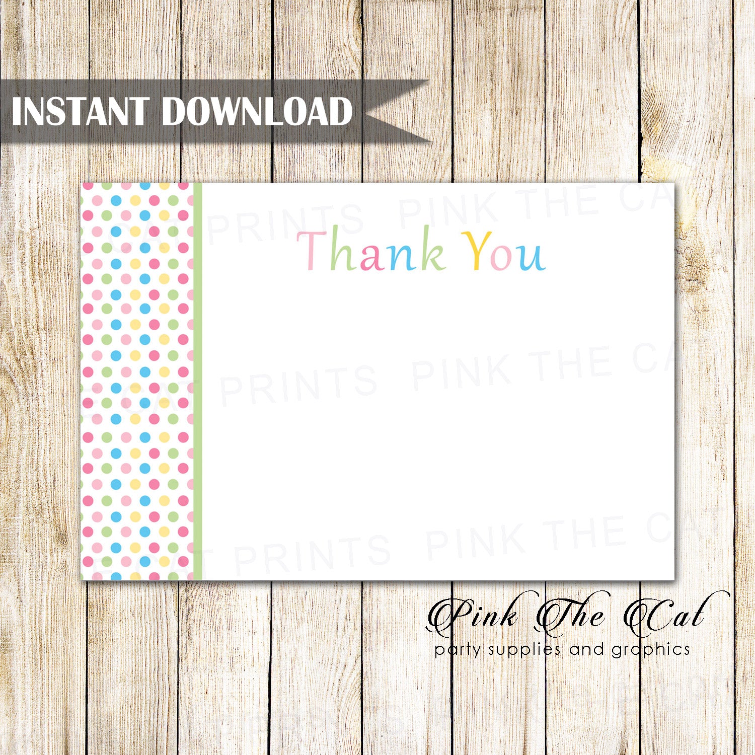 Blank Thank You Card Birthday Baby Shower Polka Dots Blue Pink