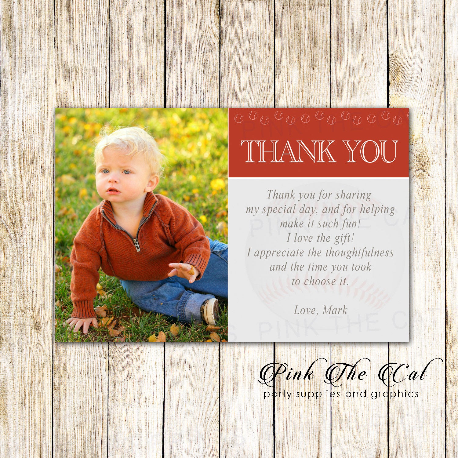 30 Baseball Thank You Notes Photo Card Boy Birthday Red