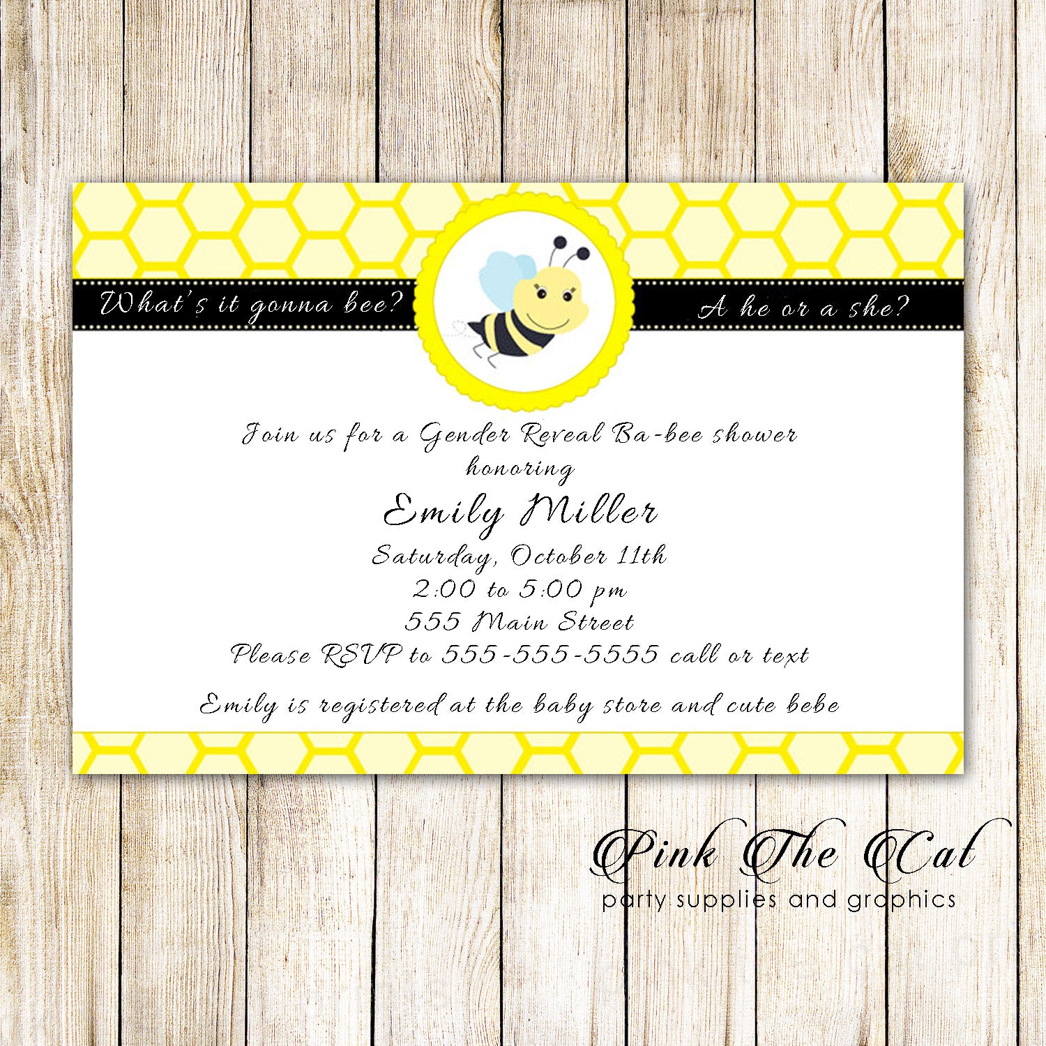 30 Bee gender reveal baby shower invitation cards