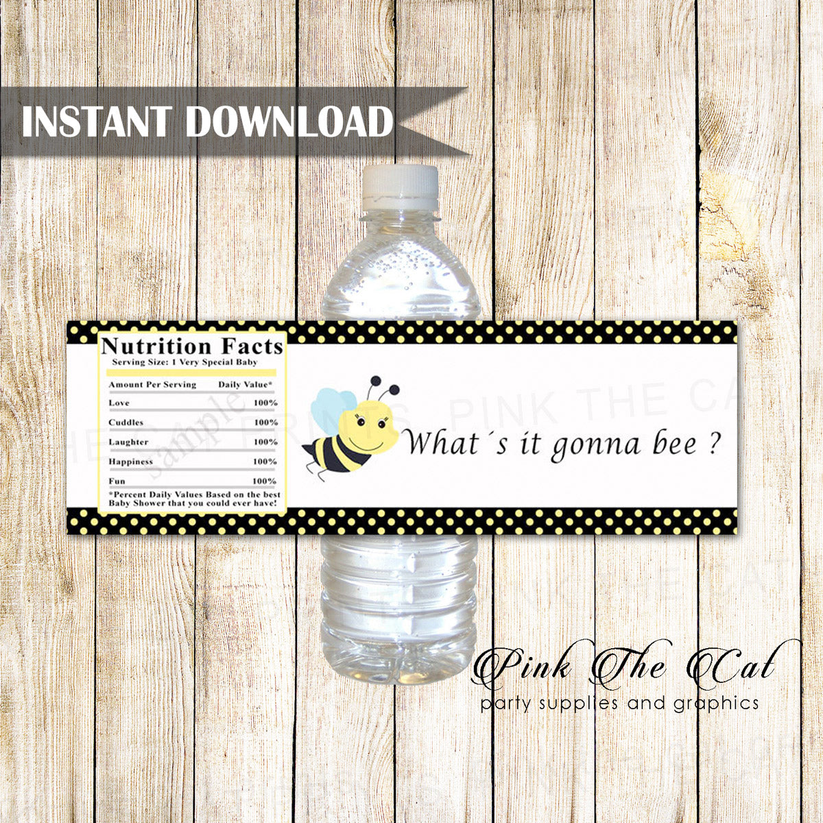 Bee bottle label gender reveal baby shower printable