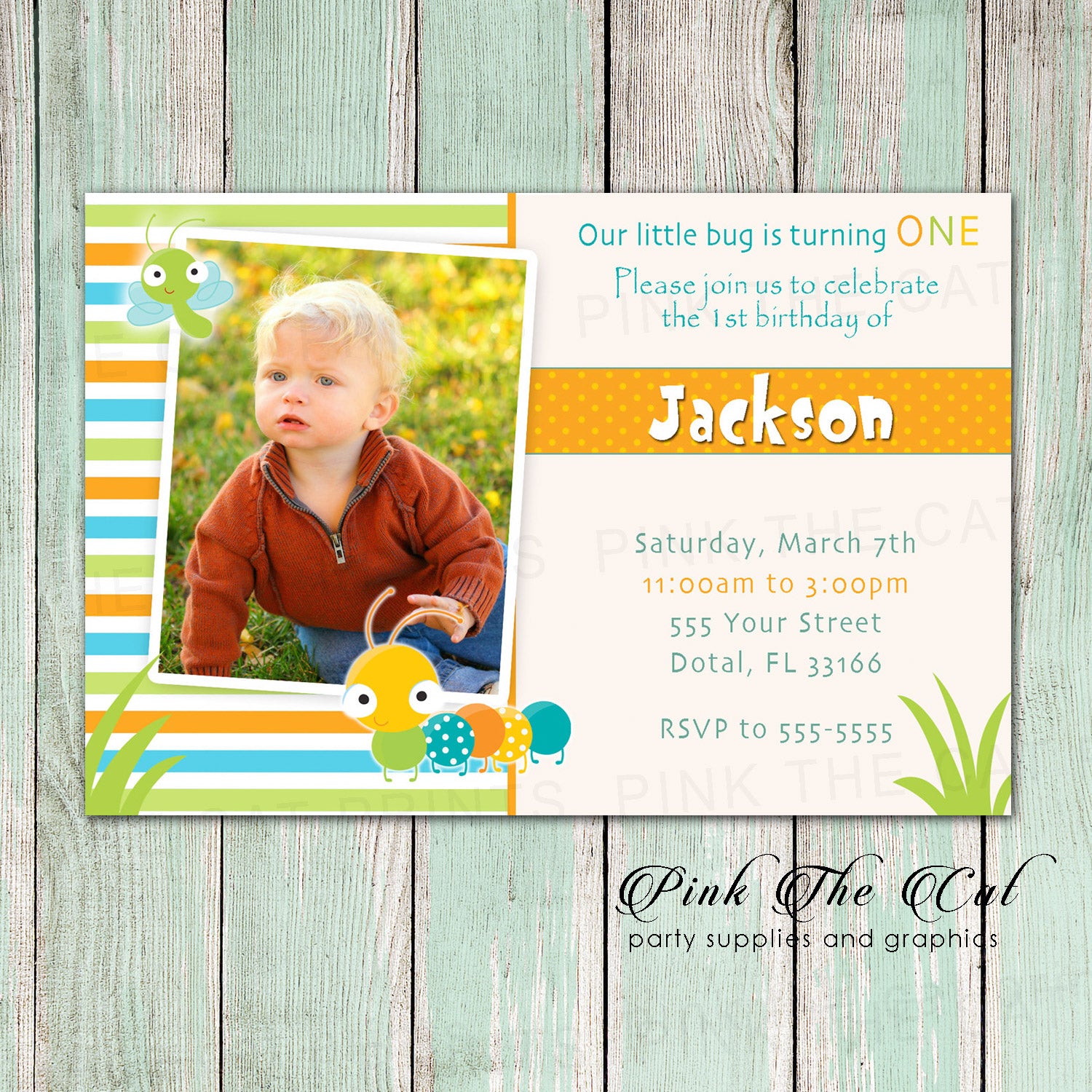 Bugs Birthday Invitation Photo Card Garden Caterpillar