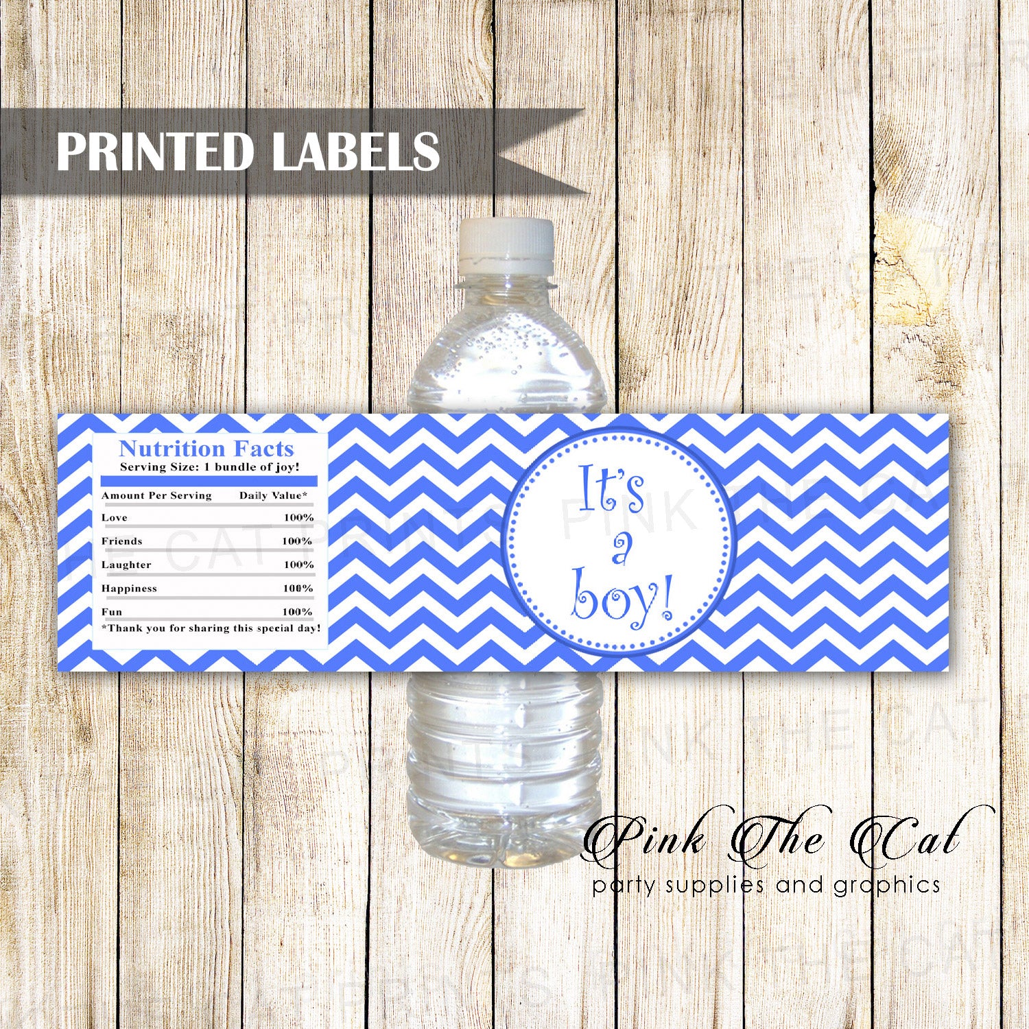 30 Royal Blue White Baby Boy Shower Bottle Labels