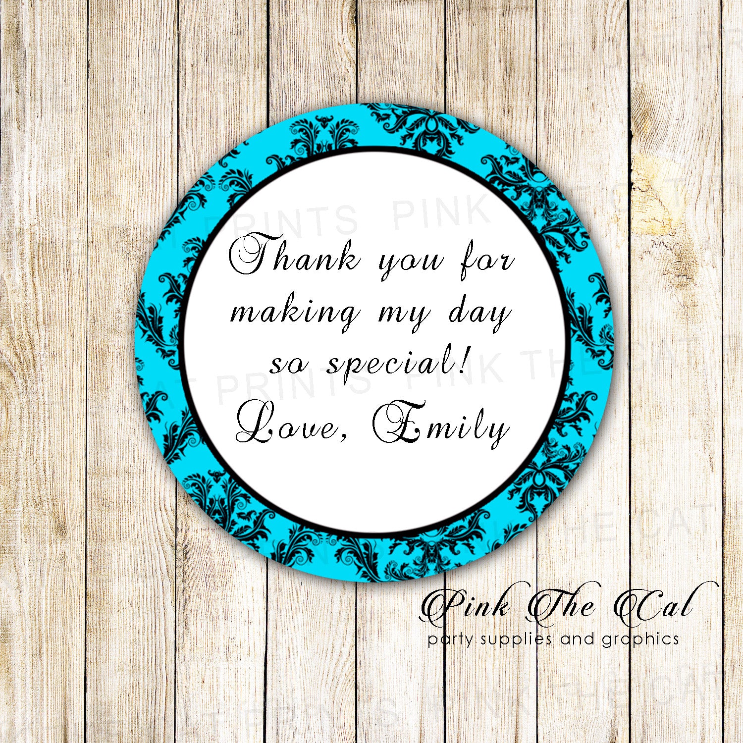 Turquoise Damask Tag Label Bridal Shower Wedding Sweet 16 Sticker