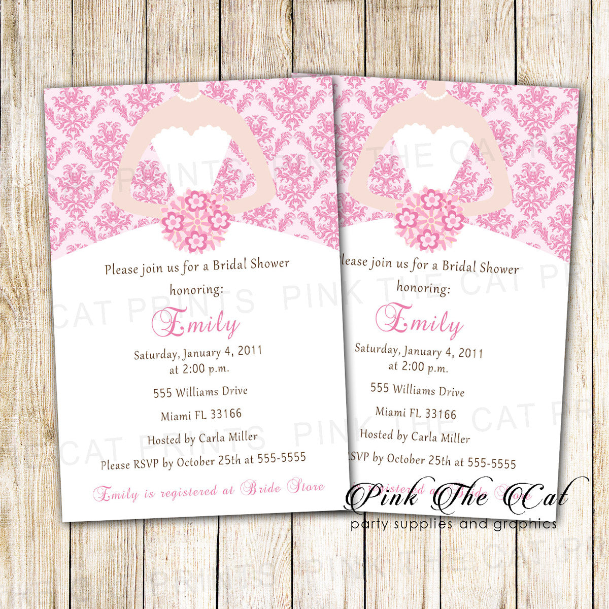 30 Dress Bridal Shower Invitations Pink Damask