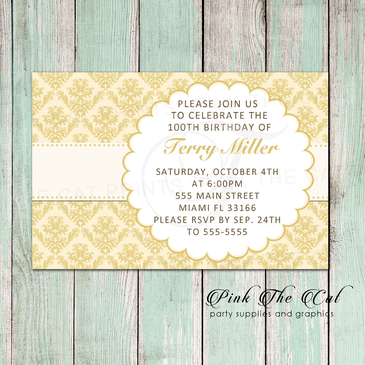 30 invitations damask gold birthday party adult any age