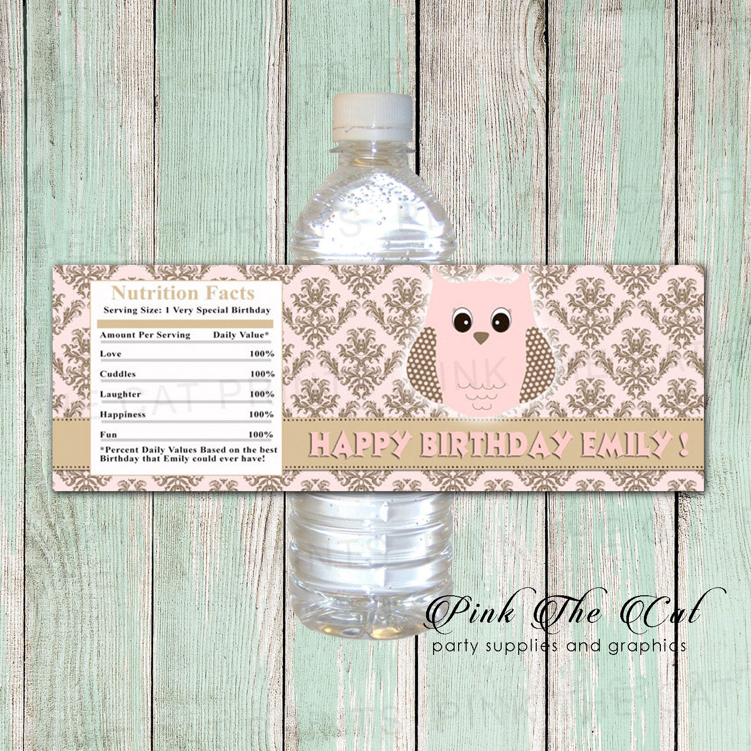 30 bottle labels owl blush pink gold birthday baby shower