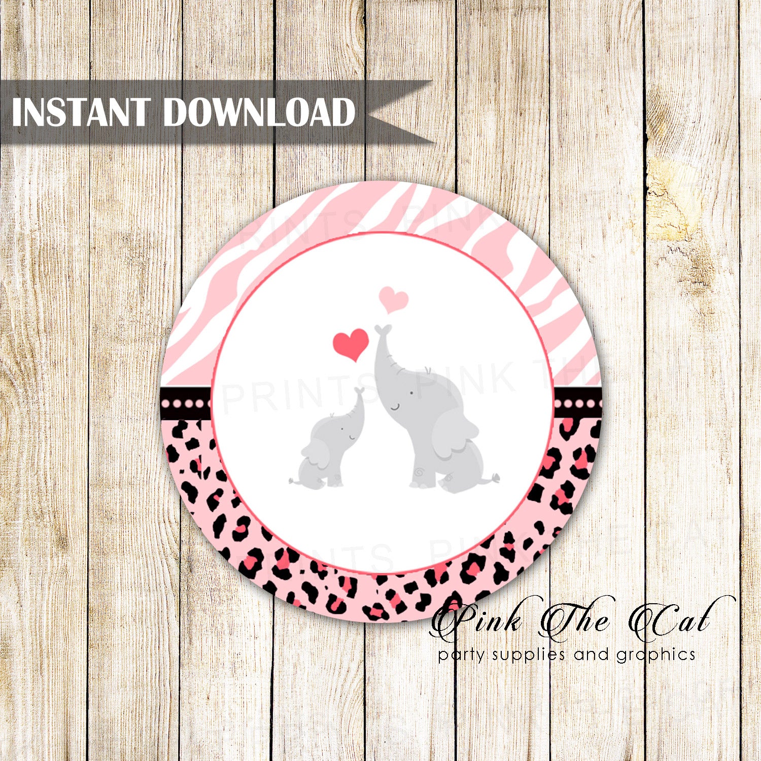 Pink Elephant Baby Shower Gift Favor Label Tag Printable