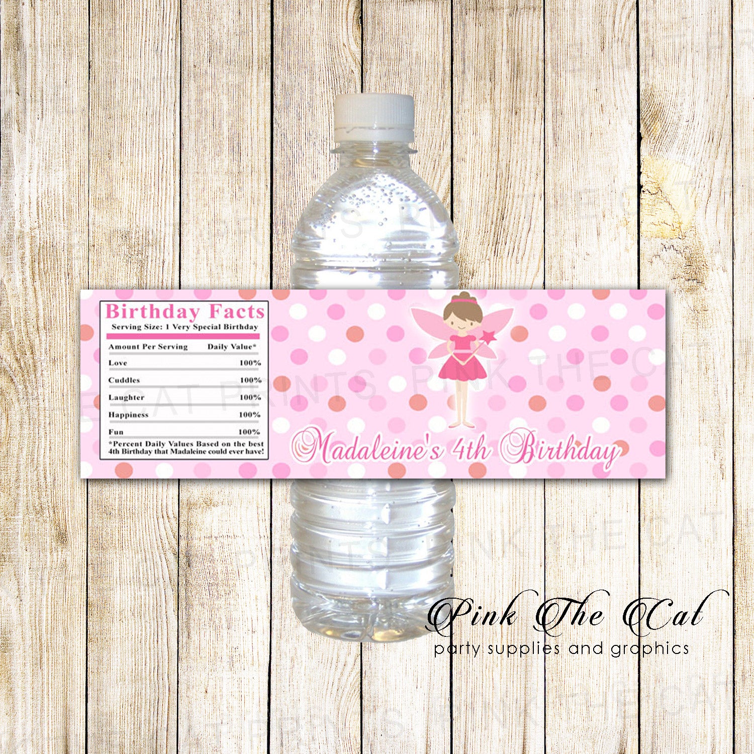 30 bottle label stickers fairy birthday baby shower pink
