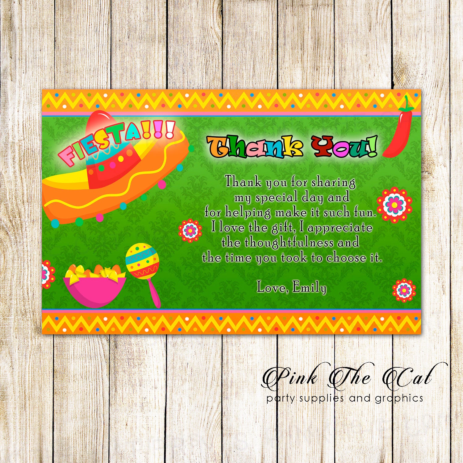 Mexican Fiesta Thank You Card Note Birthday Bridal Shower Green