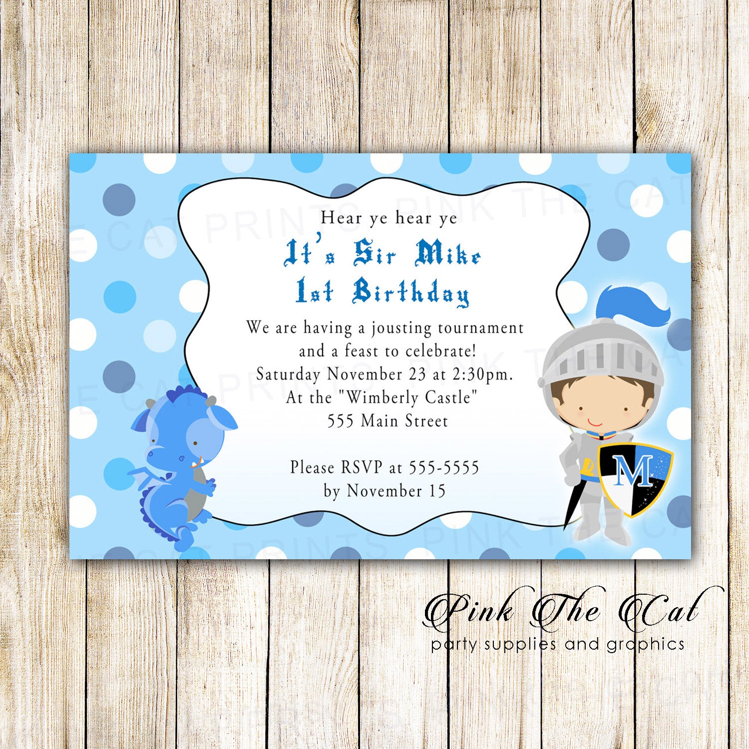30 Cards Knight Dragon Invitation Birthday Baby Shower Blue