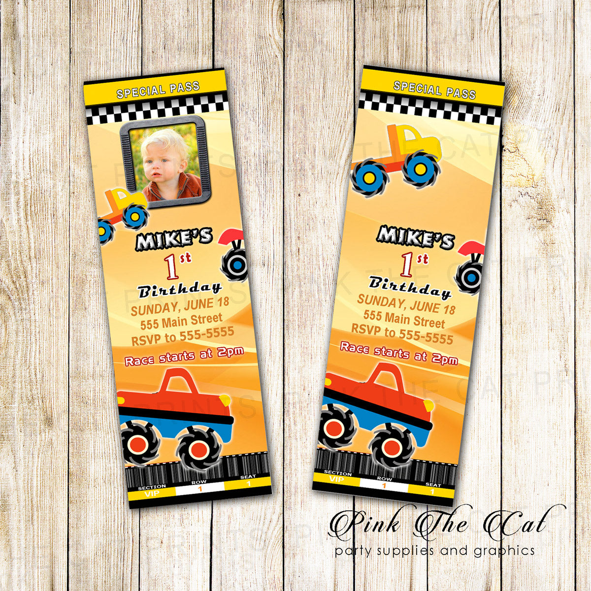 30 invitations monster truck kids birthday + envelopes