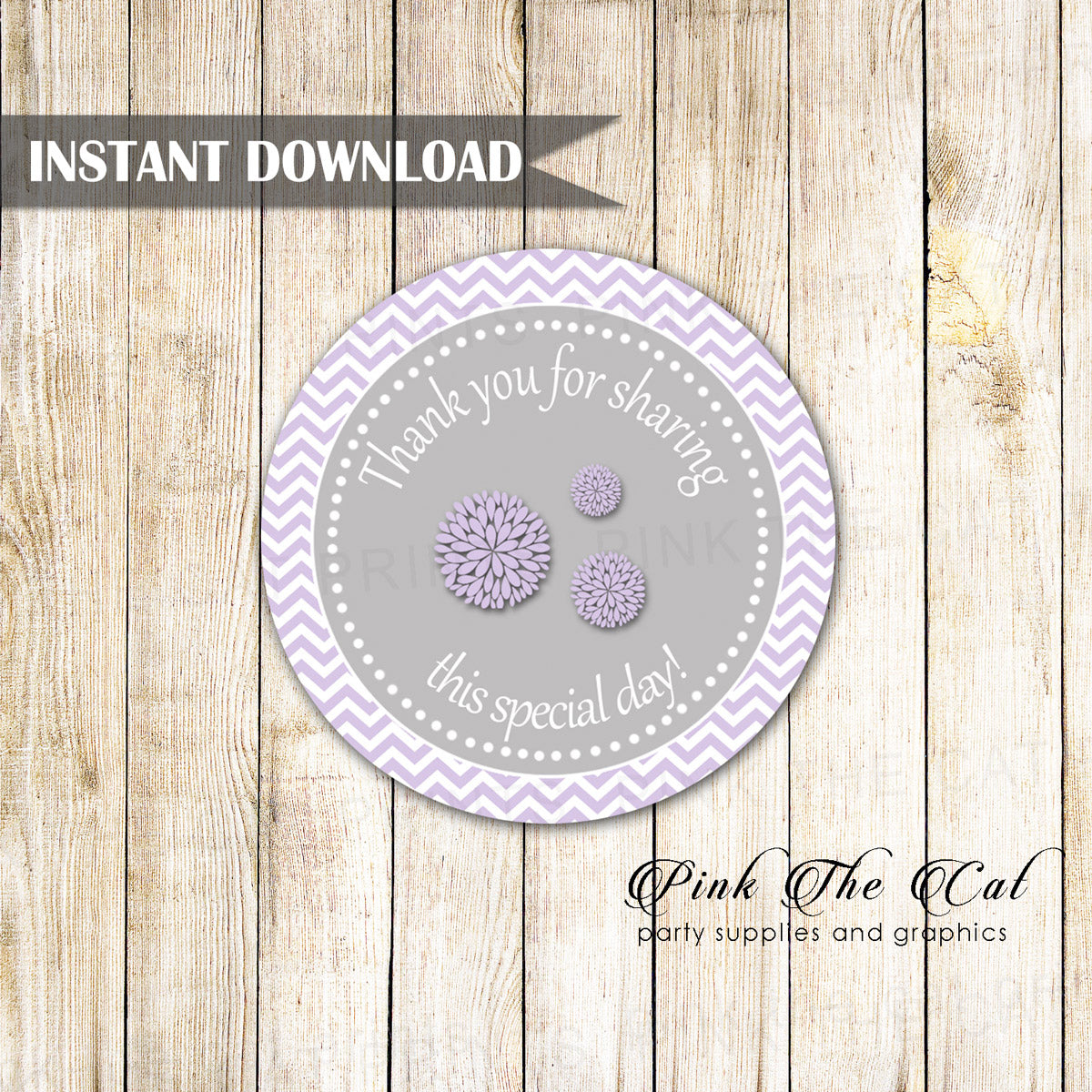 Peony lavender favor label sticker tag birthday baby shower printable