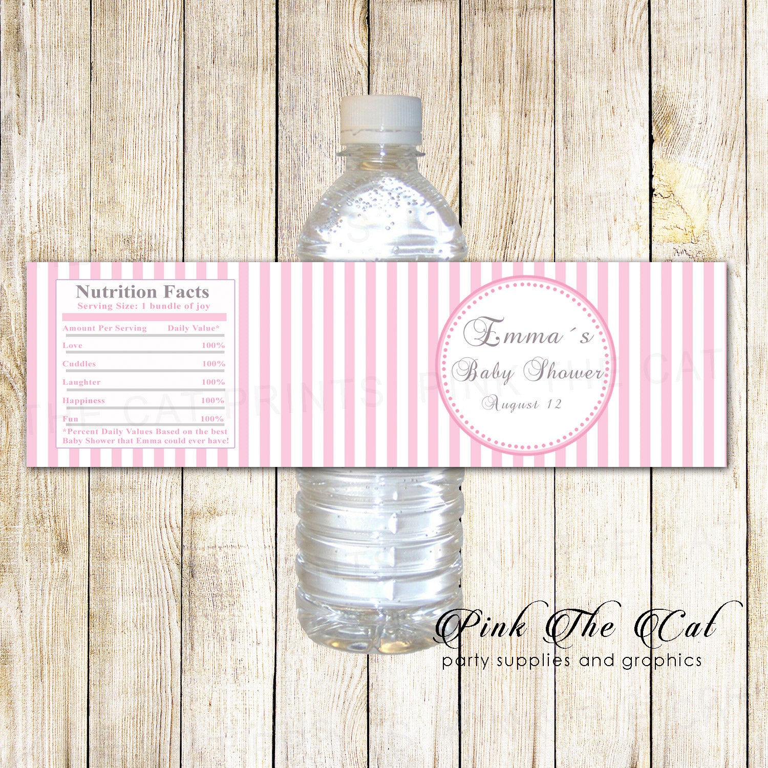 30 Bottle Labels Pink Stripes Girl Baby Shower Favors