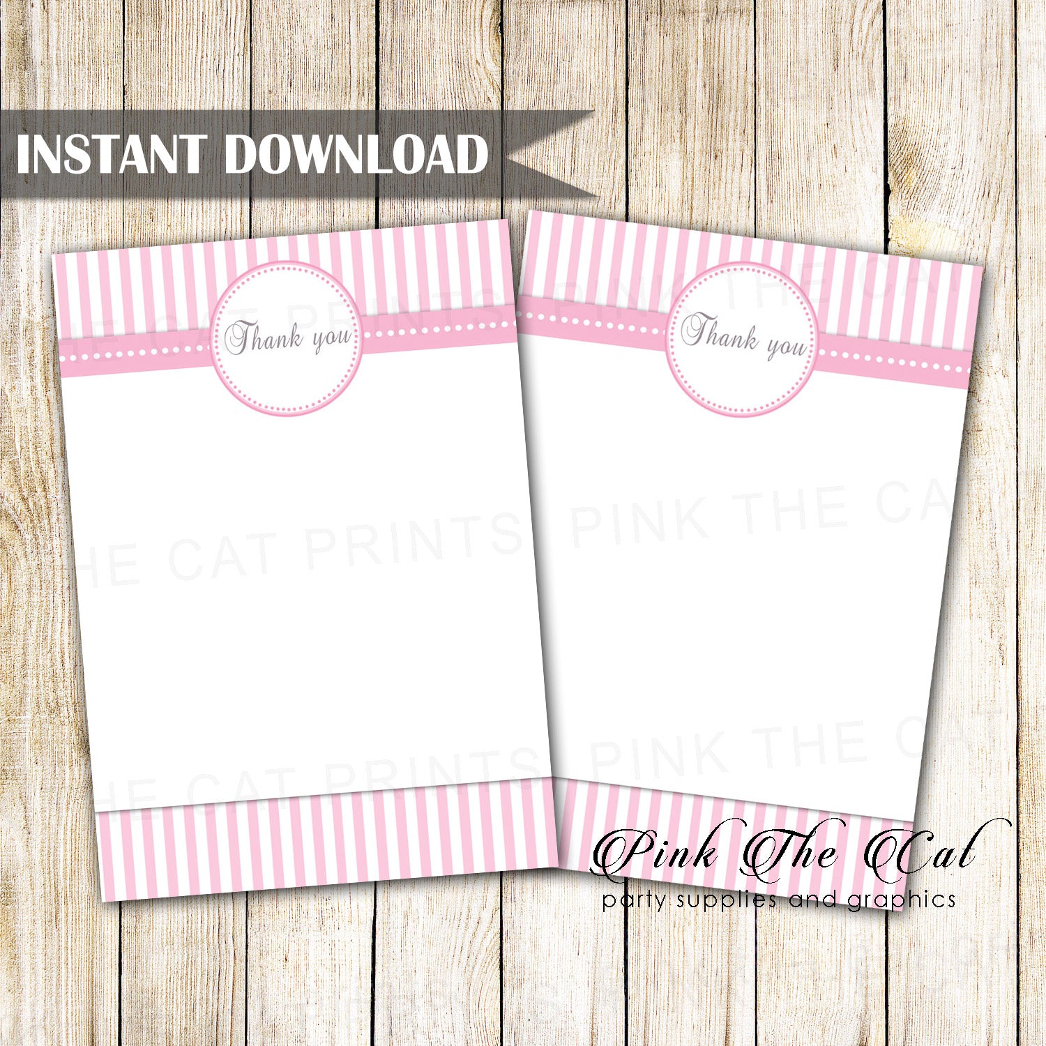 Pink Stripes Thank You Card Note Baby Girl Shower Printable