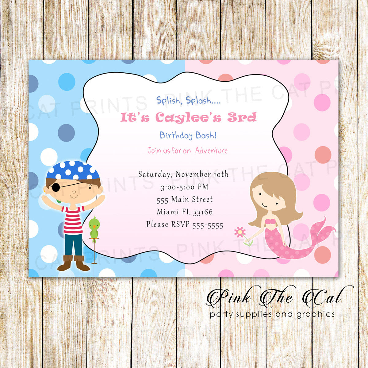 30 invitations pirate mermaid kids birthday party