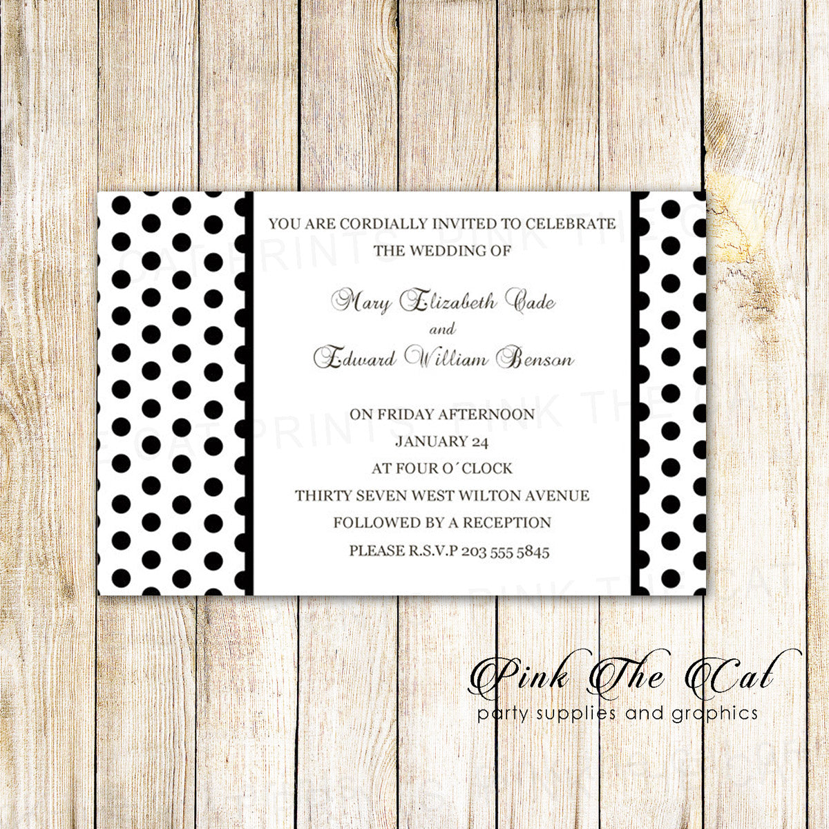 Black white wedding invitations dotted (set of 100)