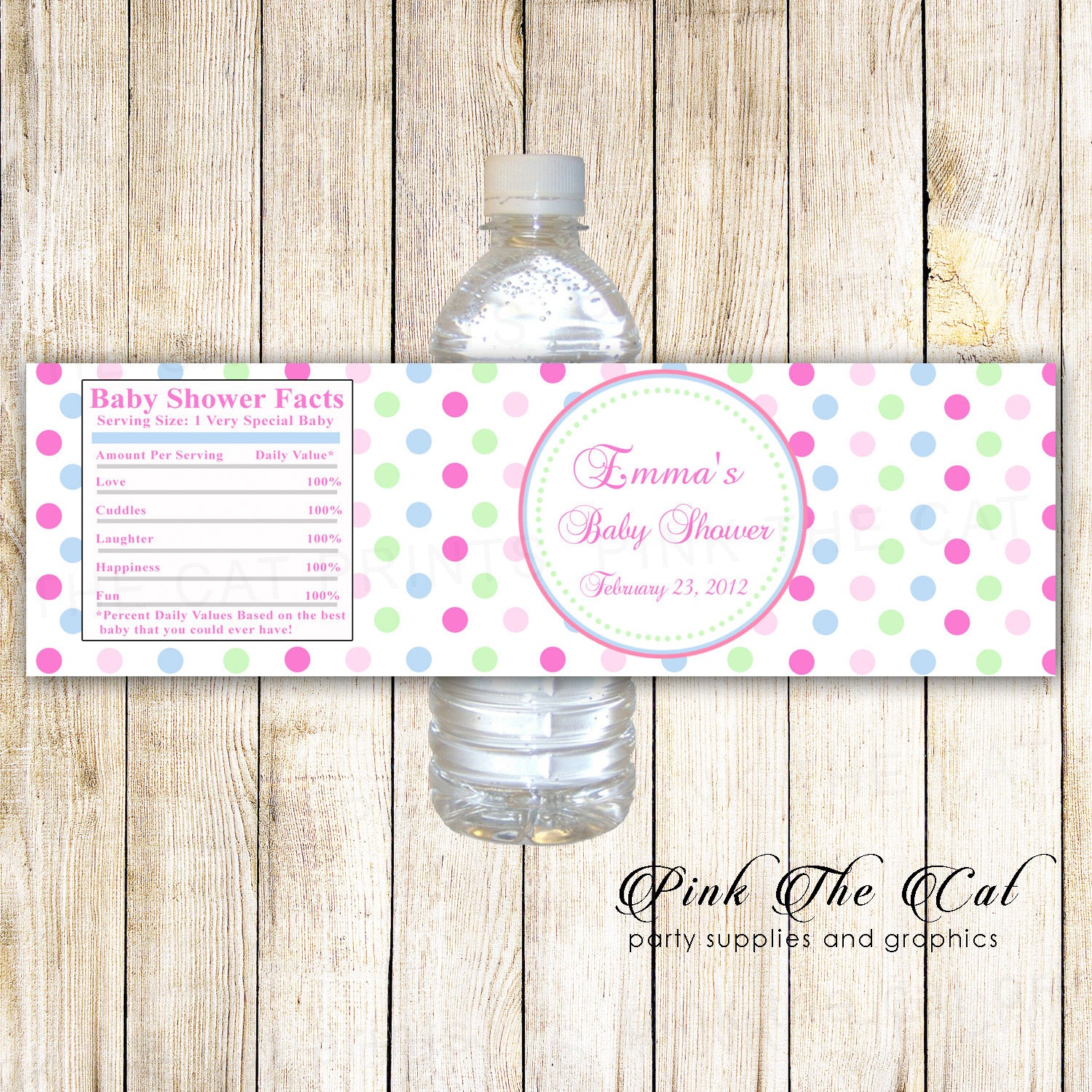 Pink Blue Green Bottle Label Birthday Baby Shower Printable