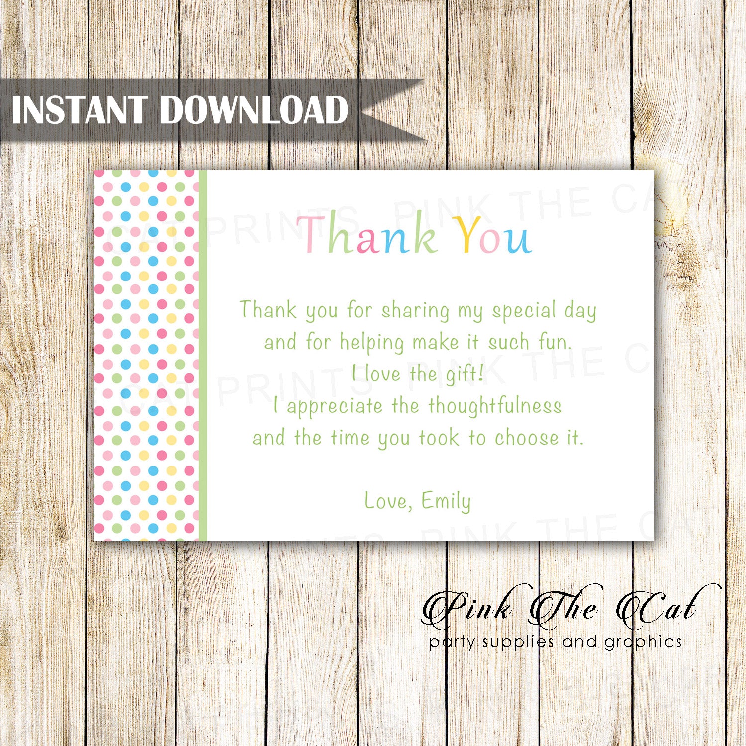Pink Blue Green Dots Blank Thank You Card Notes Printable
