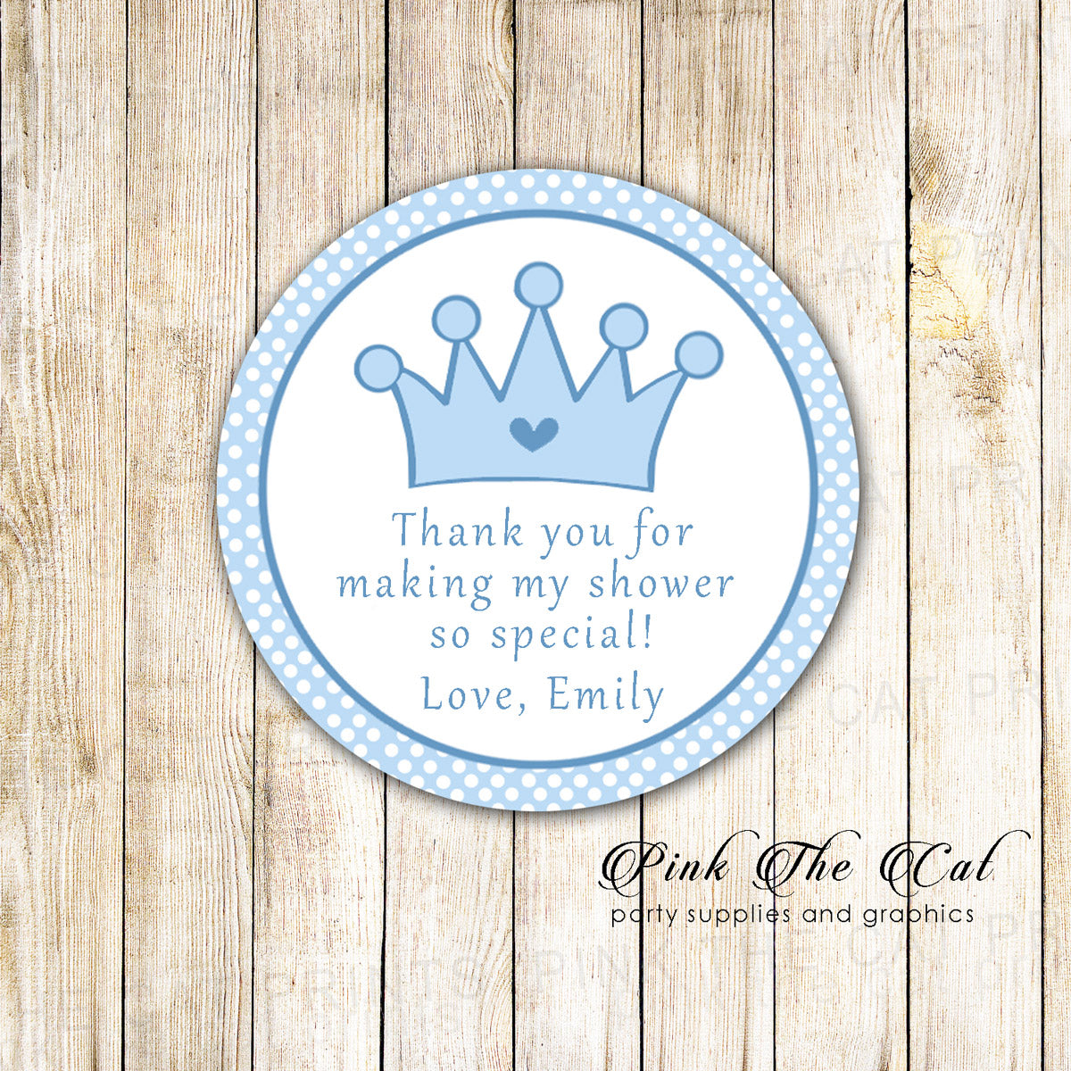 40 stickers prince favor label baby shower birthday blue dots