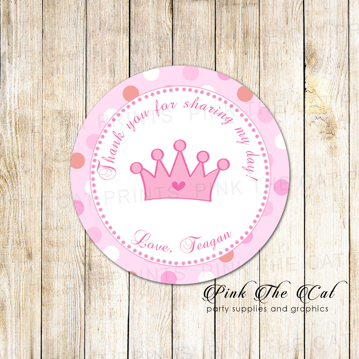 Princess Thank You Tag Label Sticker Birthday Baby Shower Printable