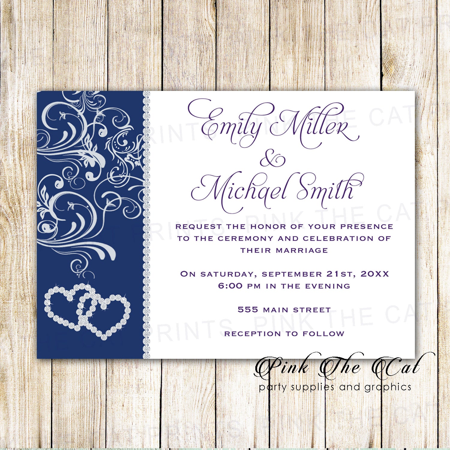 Diamond edding invitations blue (set of 100)