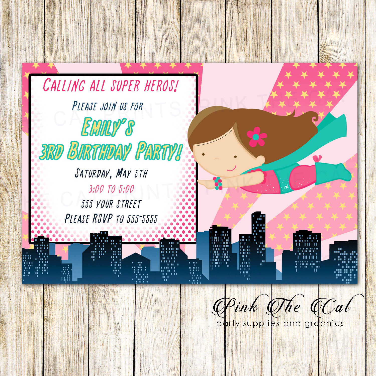 30 invitations girl superhero birthday baby shower party