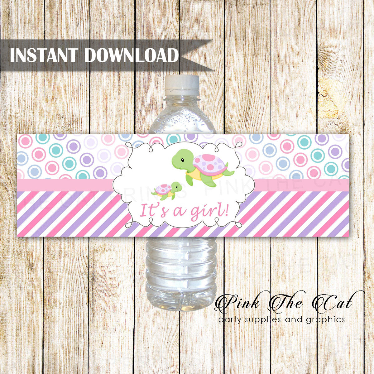 Turtle Its A Girl Baby Shower Bottle Labels Pink Printable