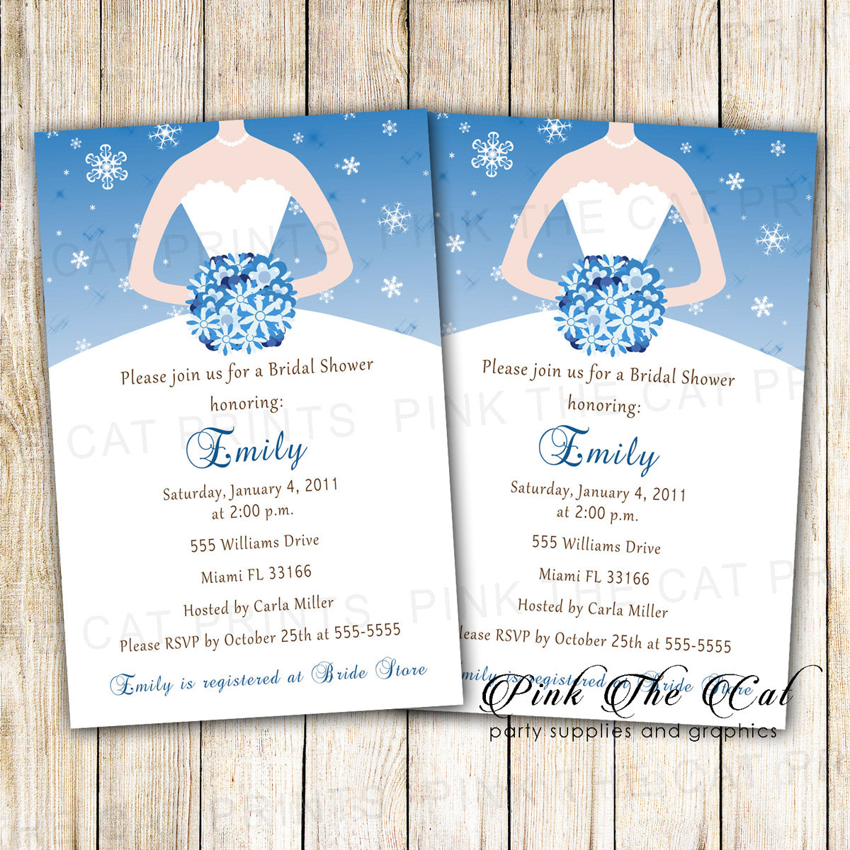 Winter Bridal Shower Invitation Snowflake Blue Printable