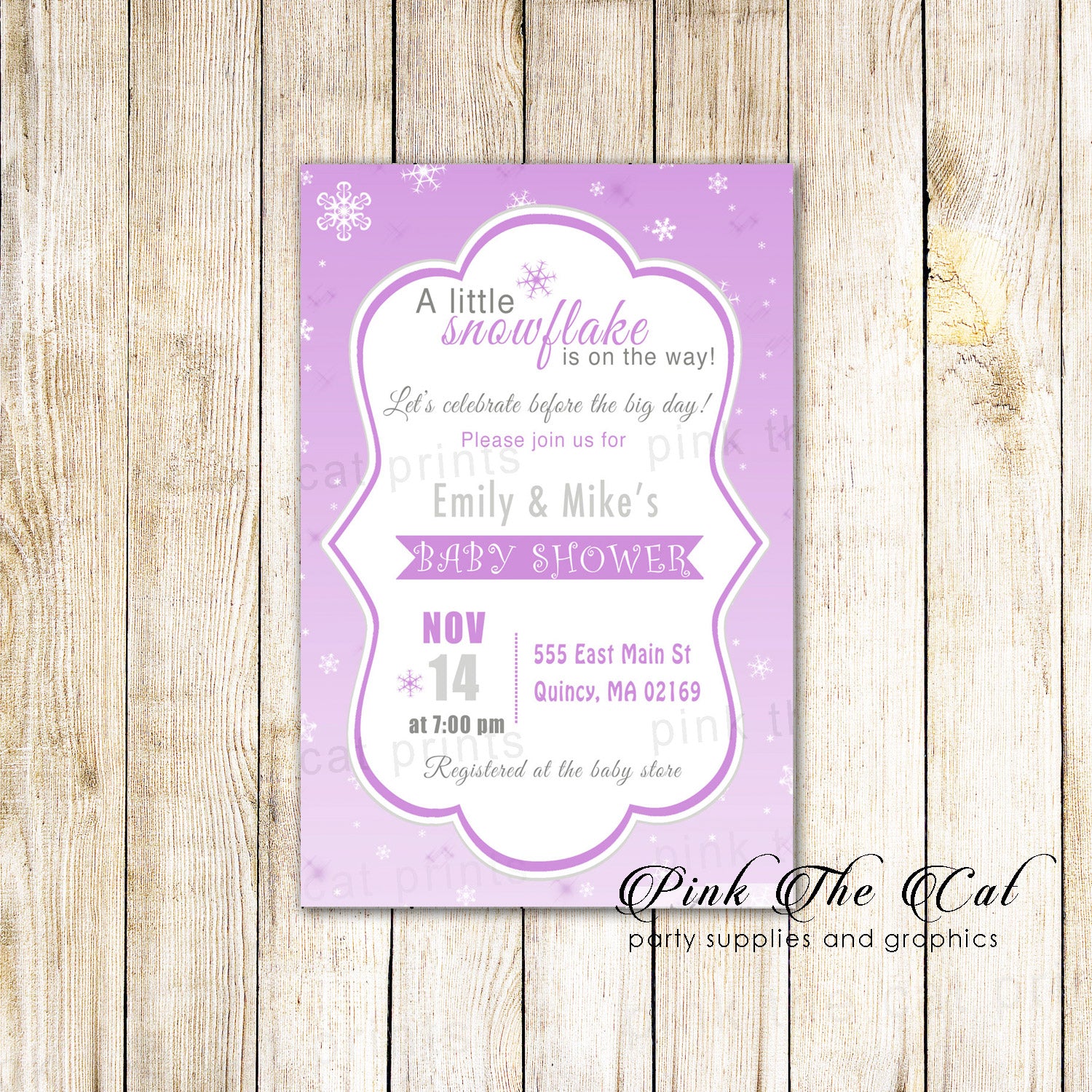 30 invitations girl baby shower winter wonderland purple
